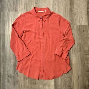 Soft Surroundings Tunic Top Orange Cotton Gauzy Button Up Shirt Over Sized Long